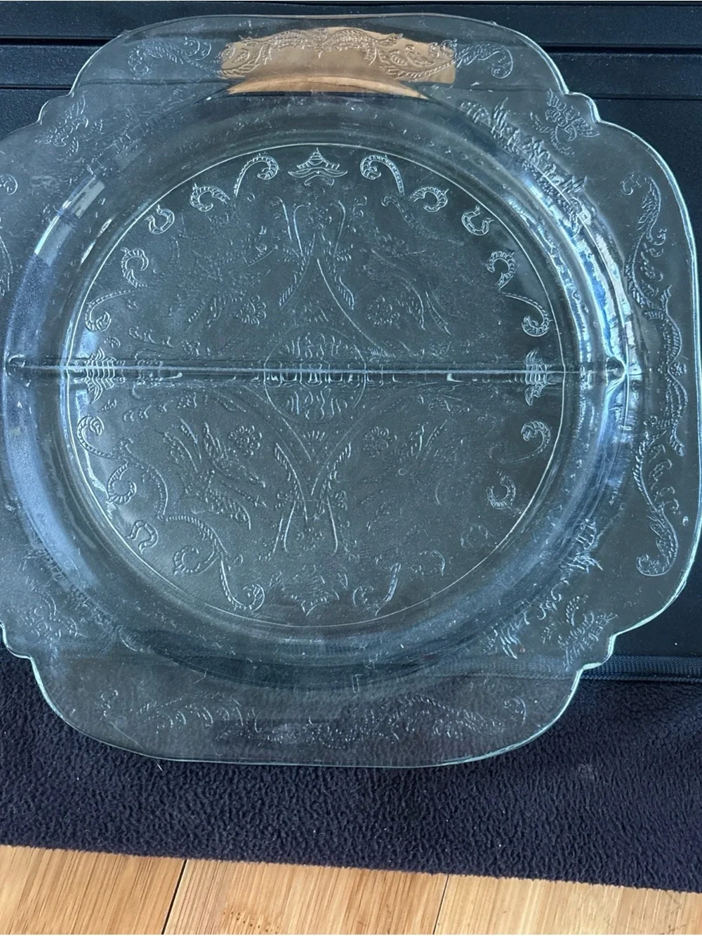 Clear Embossed Glass Serving Platter - Elegant Clear Design